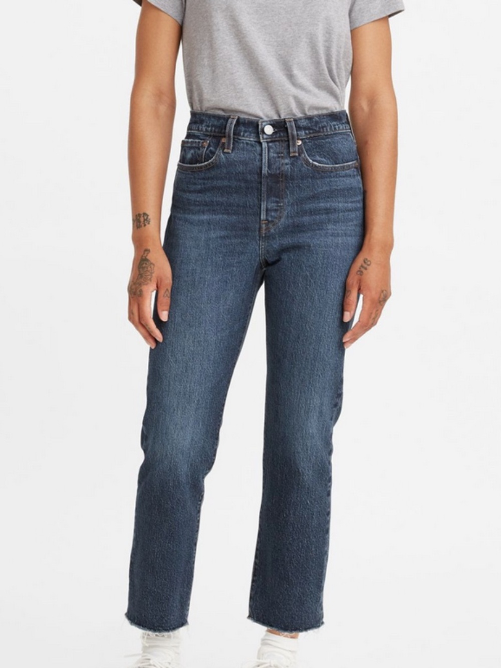 Levi's Wedgie Straight Ankle Women's Jeans - Dark Wash, Raw Hem, Sz 26